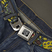 BD Wings Logo CLOSE-UP Full Color Black Silver Seatbelt Belt - Born to Raise Hell Gray Webbing