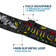 BD Wings Logo CLOSE-UP Full Color Black Silver Seatbelt Belt - Born to Raise Hell Gray Webbing