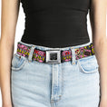 Load image into Gallery viewer, BD Wings Logo CLOSE-UP Full Color Black Silver Seatbelt Belt - Born to Raise Hell Pink Webbing
