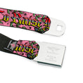 Load image into Gallery viewer, BD Wings Logo CLOSE-UP Full Color Black Silver Seatbelt Belt - Born to Raise Hell Pink Webbing

