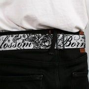 BD Wings Logo CLOSE-UP Full Color Black Silver Seatbelt Belt - Born to Blossom Black/White Webbing