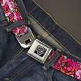Load image into Gallery viewer, BD Wings Logo CLOSE-UP Full Color Black Silver Seatbelt Belt - Born to Blossom CLOSE-UP White Webbing

