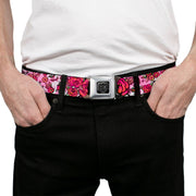 BD Wings Logo CLOSE-UP Full Color Black Silver Seatbelt Belt - Born to Blossom CLOSE-UP White Webbing