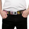 Load image into Gallery viewer, BD Wings Logo CLOSE-UP Full Color Black Silver Seatbelt Belt - Born to Raise Hell CLOSE-UP Pink Webbing
