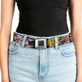 Load image into Gallery viewer, BD Wings Logo CLOSE-UP Full Color Black Silver Seatbelt Belt - Born to Raise Hell CLOSE-UP Pink Webbing
