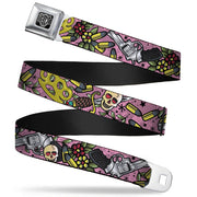 BD Wings Logo CLOSE-UP Full Color Black Silver Seatbelt Belt - Born to Raise Hell CLOSE-UP Pink Webbing