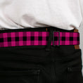 Load image into Gallery viewer, BD Wings Logo CLOSE-UP Full Color Black Silver Seatbelt Belt - Buffalo Plaid Black/Fuchsia Webbing
