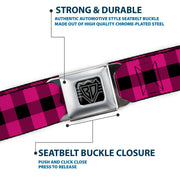 BD Wings Logo CLOSE-UP Full Color Black Silver Seatbelt Belt - Buffalo Plaid Black/Fuchsia Webbing