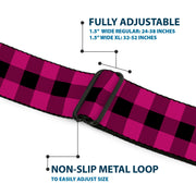 BD Wings Logo CLOSE-UP Full Color Black Silver Seatbelt Belt - Buffalo Plaid Black/Fuchsia Webbing