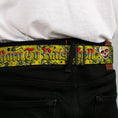 Load image into Gallery viewer, BD Wings Logo CLOSE-UP Full Color Black Silver Seatbelt Belt - Born to Raise Hell Yellow Webbing
