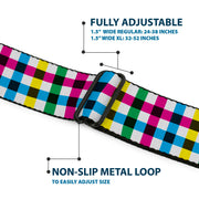 BD Wings Logo CLOSE-UP Full Color Black Silver Seatbelt Belt - Buffalo Plaid White/Multi Color Webbing