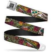 BD Wings Logo CLOSE-UP Full Color Black Silver Seatbelt Belt - Death Before Dishonor Olive Webbing