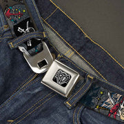 BD Wings Logo CLOSE-UP Full Color Black Silver Seatbelt Belt - Dead Men Tell No Tales Gray Webbing