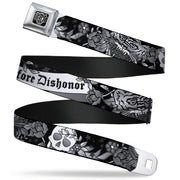 BD Wings Logo CLOSE-UP Full Color Black Silver Seatbelt Belt - Death Before Dishonor Black/White Webbing
