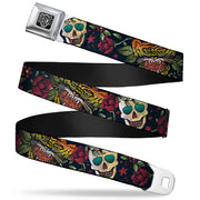 BD Wings Logo CLOSE-UP Full Color Black Silver Seatbelt Belt - Death Before Dishonor CLOSE-UP Black Webbing