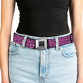 Load image into Gallery viewer, BD Wings Logo CLOSE-UP Full Color Black Silver Seatbelt Belt - Leopard Pink Fuchsia Webbing
