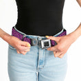 Load image into Gallery viewer, BD Wings Logo CLOSE-UP Full Color Black Silver Seatbelt Belt - Leopard Pink Fuchsia Webbing
