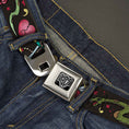 Load image into Gallery viewer, BD Wings Logo CLOSE-UP Full Color Black Silver Seatbelt Belt - Live Hard Die Young CLOSE-UP Black Webbing
