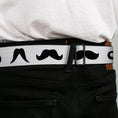Load image into Gallery viewer, BD Wings Logo CLOSE-UP Full Color Black Silver Seatbelt Belt - Mustaches Straight White/Black Webbing

