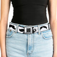 Load image into Gallery viewer, BD Wings Logo CLOSE-UP Full Color Black Silver Seatbelt Belt - Mustaches Straight White/Black Webbing
