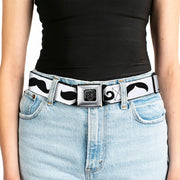 BD Wings Logo CLOSE-UP Full Color Black Silver Seatbelt Belt - Mustaches Straight White/Black Webbing