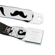 BD Wings Logo CLOSE-UP Full Color Black Silver Seatbelt Belt - Mustaches Straight White/Black Webbing