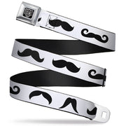 BD Wings Logo CLOSE-UP Full Color Black Silver Seatbelt Belt - Mustaches Straight White/Black Webbing
