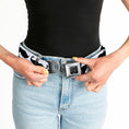 Load image into Gallery viewer, BD Wings Logo CLOSE-UP Full Color Black Silver Seatbelt Belt - Mustache Trio White/Black Webbing
