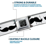 BD Wings Logo CLOSE-UP Full Color Black Silver Seatbelt Belt - Mustache Trio White/Black Webbing