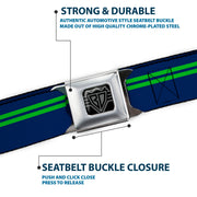 BD Wings Logo CLOSE-UP Full Color Black Silver Seatbelt Belt - Racing Stripe Navy/Bright Green Webbing