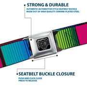 BD Wings Logo CLOSE-UP Full Color Black Silver Seatbelt Belt - Zarape7 Vertical Pinks/Blues/Greens/Black Webbing