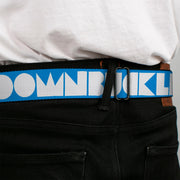 BD Wings Logo CLOSE-UP Full Color Black Silver Seatbelt Belt - BUCKLE-DOWN Shapes Turquoise/White Webbing