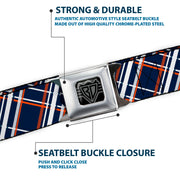 BD Wings Logo CLOSE-UP Full Color Black Silver Seatbelt Belt - Plaid X2 Navy/White/Orange Webbing
