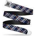 Load image into Gallery viewer, BD Wings Logo CLOSE-UP Full Color Black Silver Seatbelt Belt - Plaid X2 Navy/White/Orange Webbing
