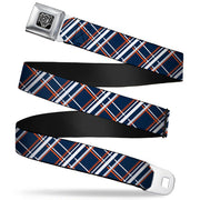 BD Wings Logo CLOSE-UP Full Color Black Silver Seatbelt Belt - Plaid X2 Navy/White/Orange Webbing