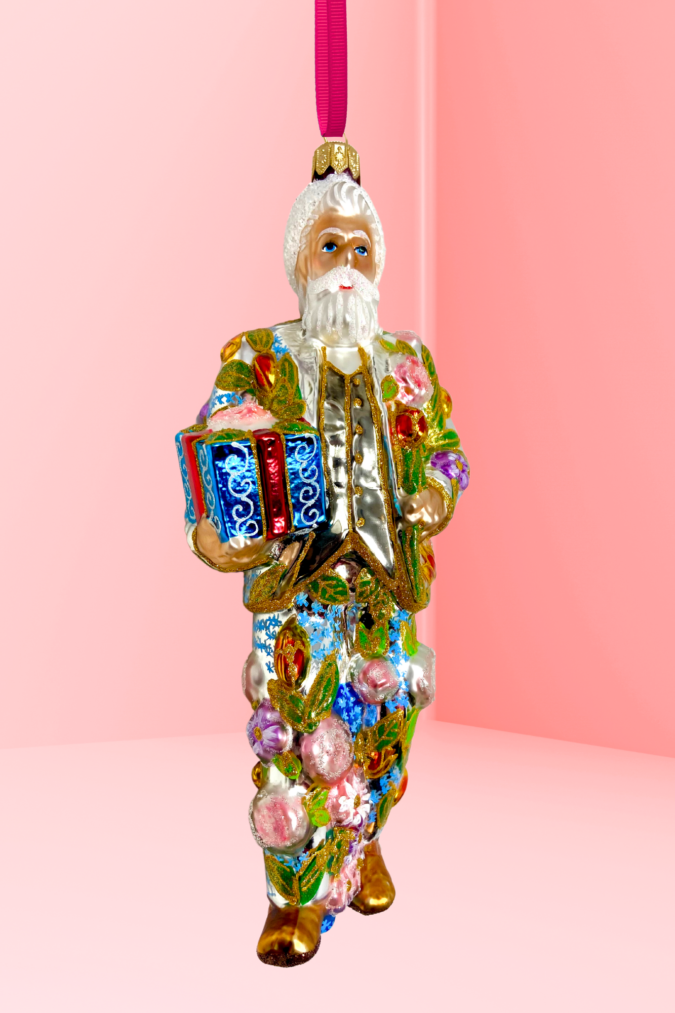 Silver Lining Santa Polish Glass Ornament - Southlake Paws