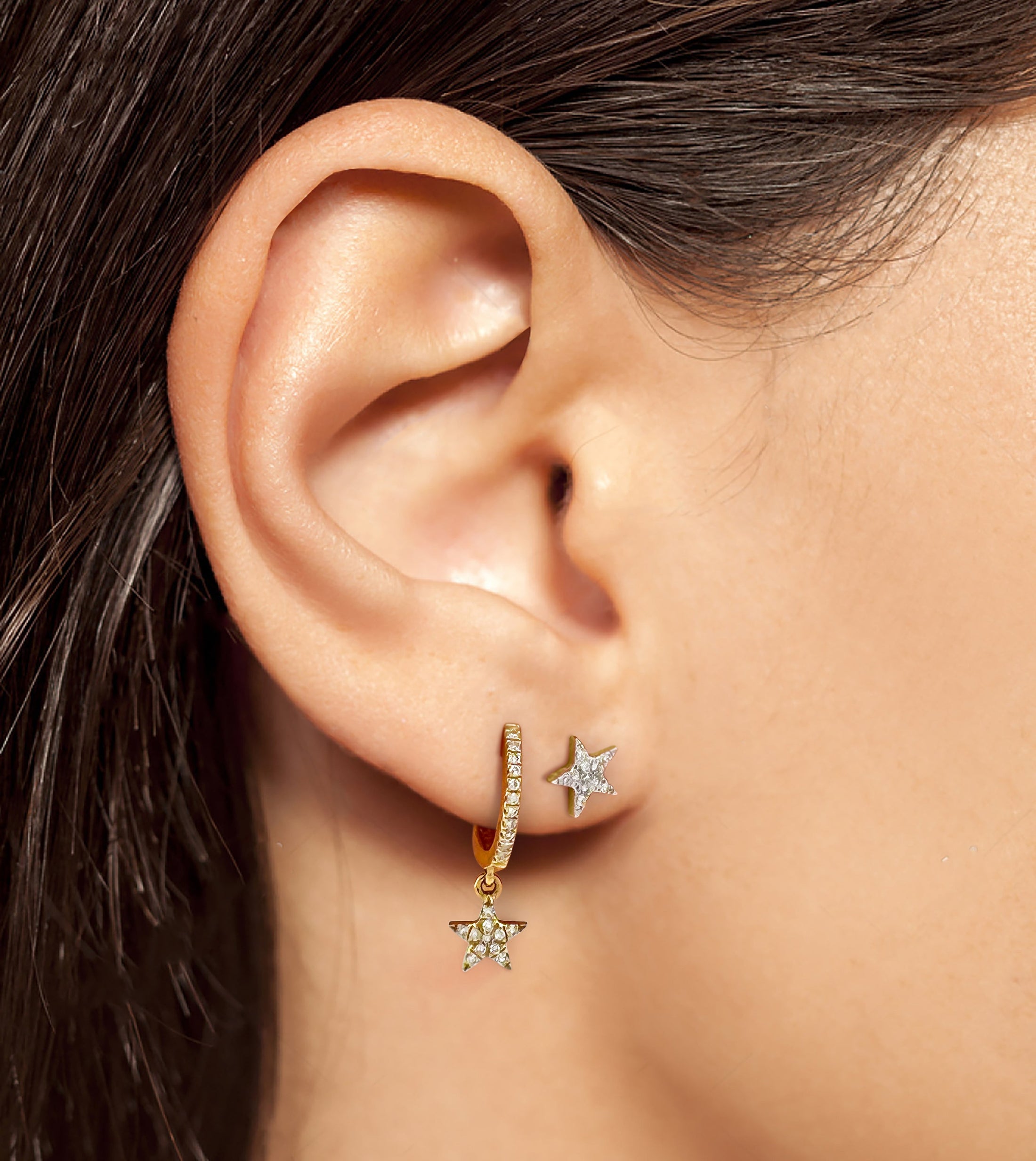 OLIVE & CHAIN Diamond Star Dangle Earring - White Gold, Single