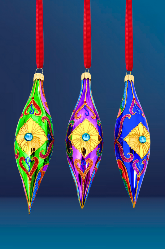 Sparkling Gem Batons Set/3 Glass Christmas Ornaments (Jewel) - Southlake Paws