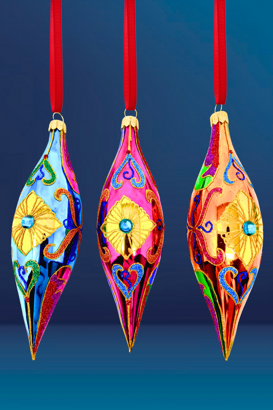 Sparkling Gem Batons Set/3 Glass Christmas Ornaments (Regal) - Southlake Paws