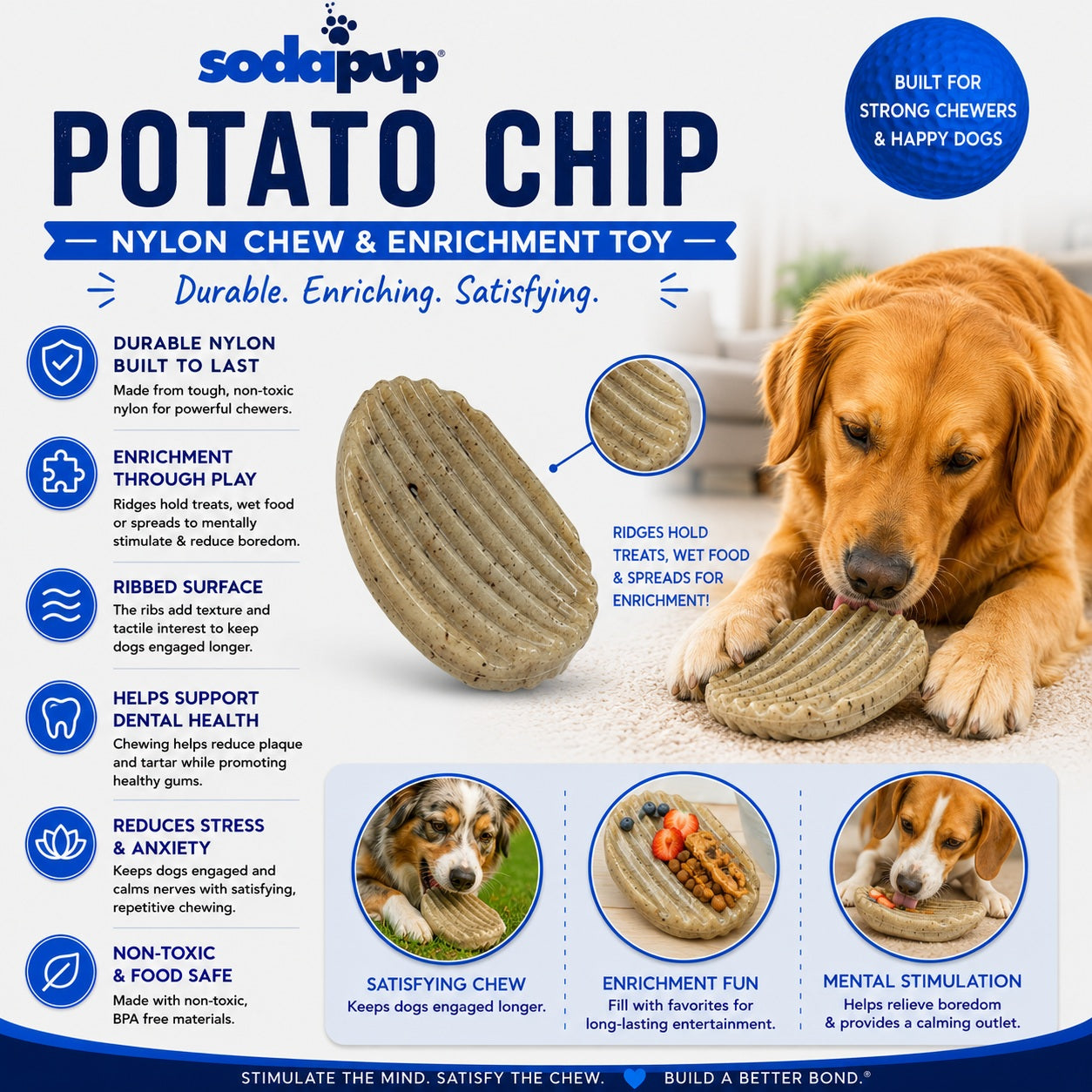 Southlake Paws Potato Chip Nylon Chew & Enrichment Toy, durable, ribbed design for aggressive chewers, promotes mental health