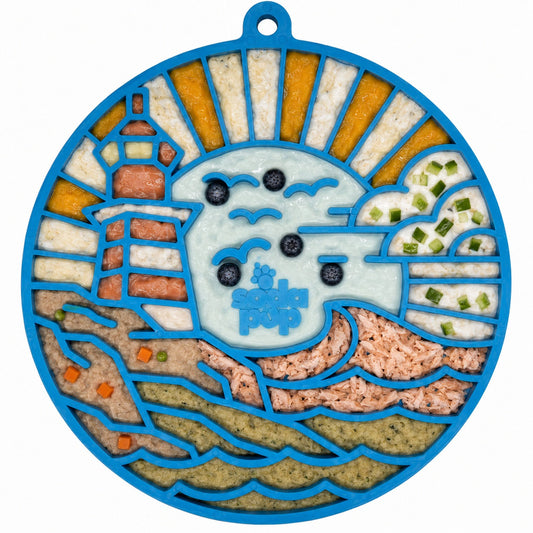 Southlake Paws Lighthouse eMat - colorful enrichment lick mat with suction cups, featuring a lighthouse and ocean design.