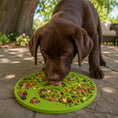 Load image into Gallery viewer, Tree of Life eMat by Southlake Paws, a green enrichment lick mat with a tree design, featuring a dog licking food from it.
