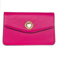 Load image into Gallery viewer, Vibrant Fuchsia Leather Clutch With Custom Swarovski Stone
