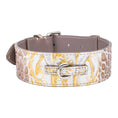 Load image into Gallery viewer, Luxury Pet Fashion Silver and Gold Embossed Croc Italian Leather Collar with Silver Buckle
