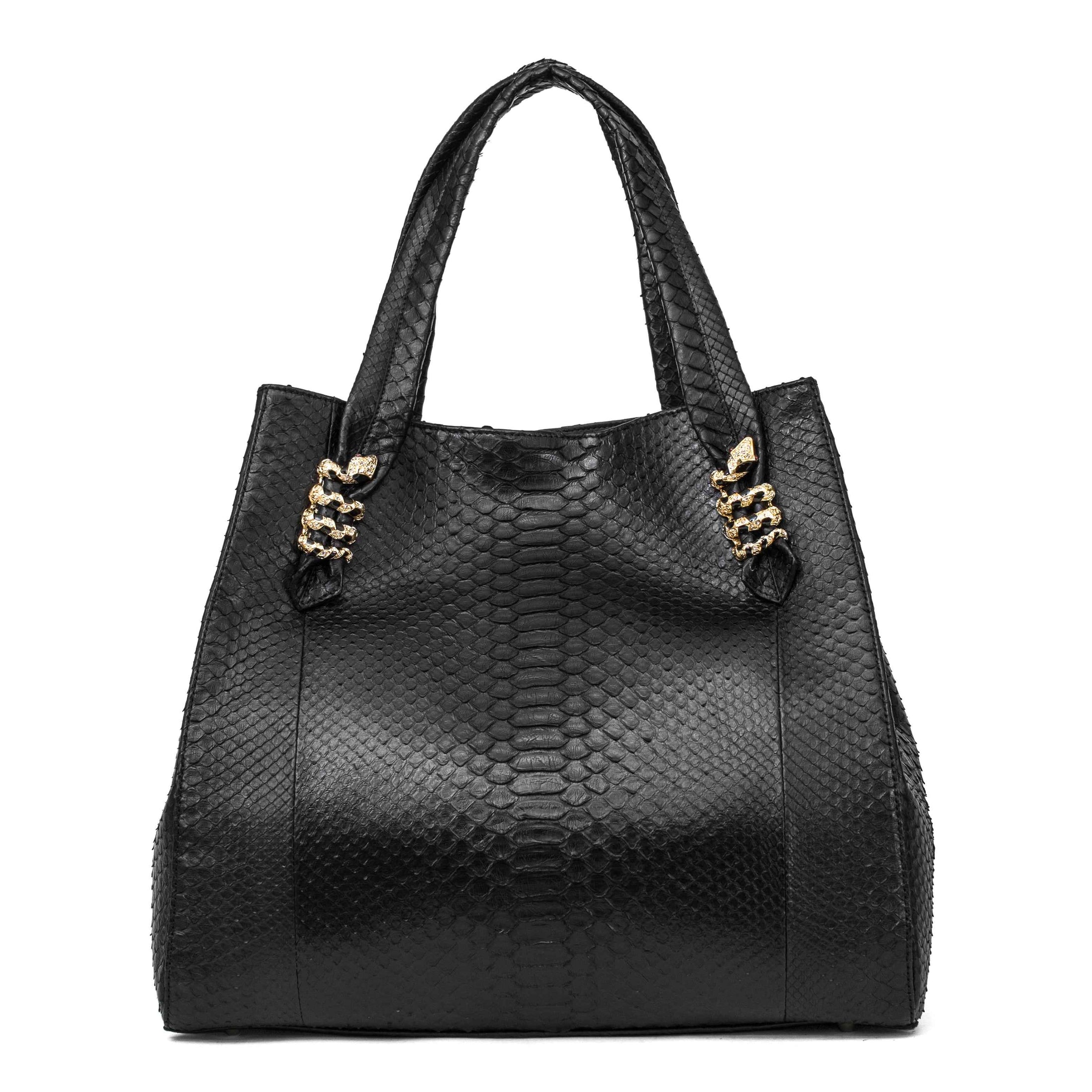 Large Black Python Shopper Bag