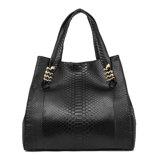 Large Black Python Shopper Bag