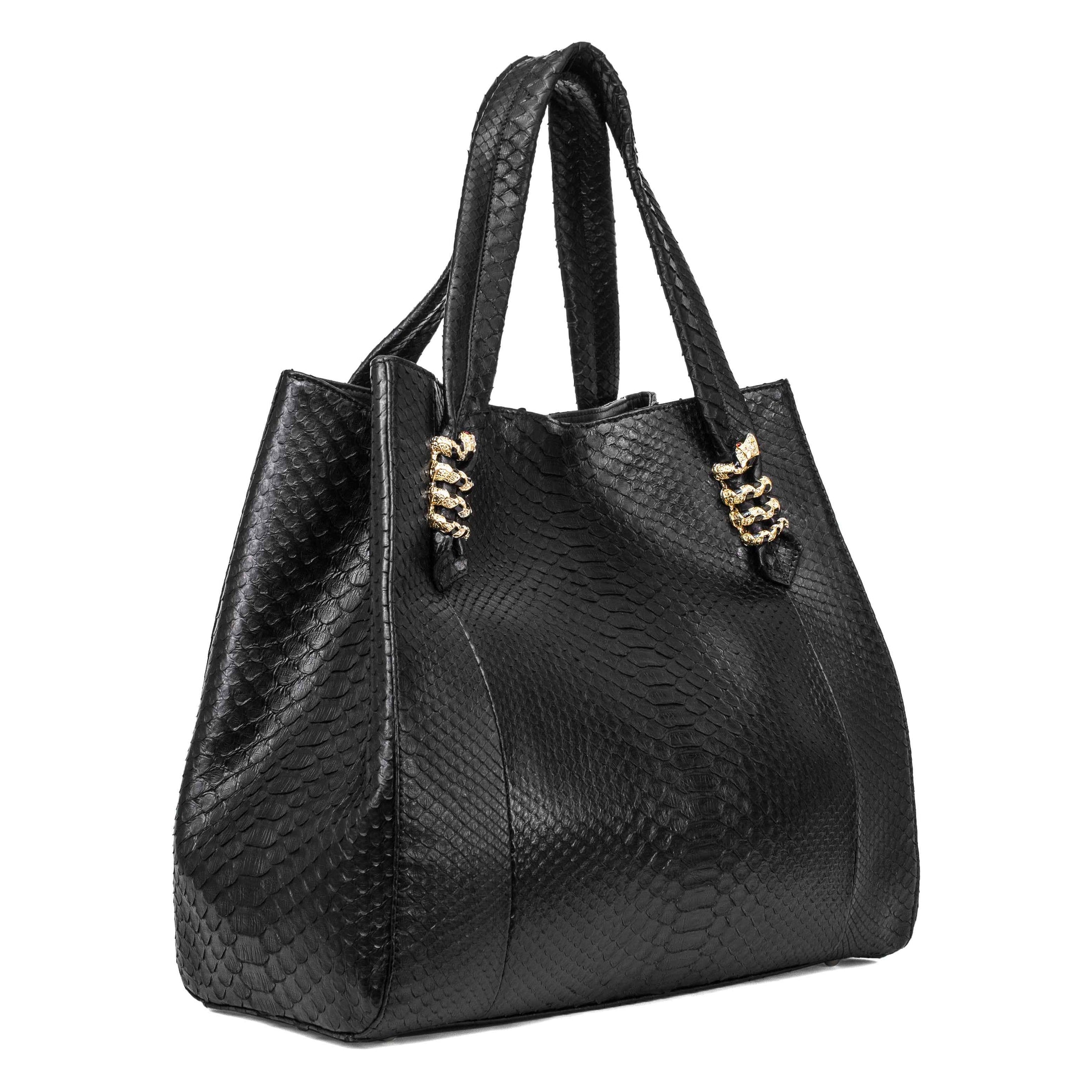 Large Black Python Shopper Bag