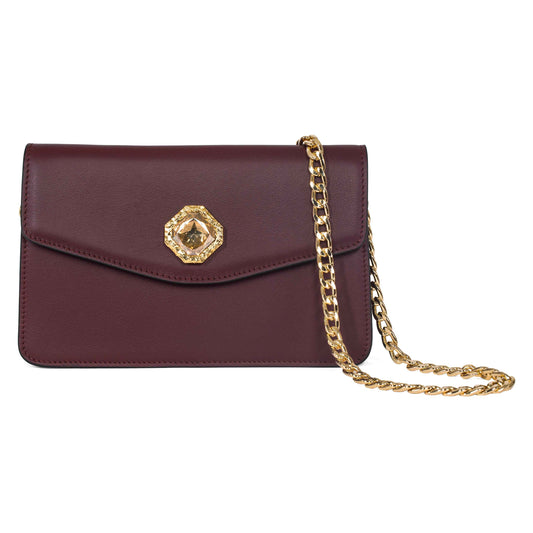 Bordeaux Leather Clutch  With Custom Swarovski Stone