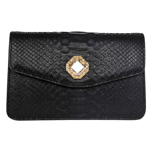 Black Python Clutch with Custom Swarovski Stone