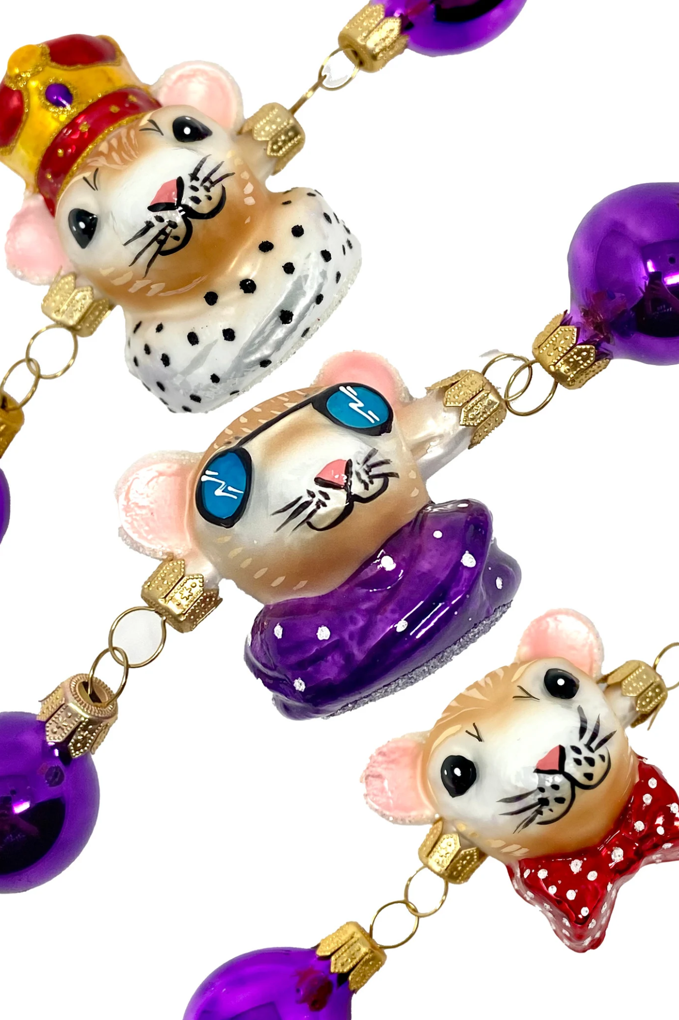 Christmas Mouse Glass Tree Garland 